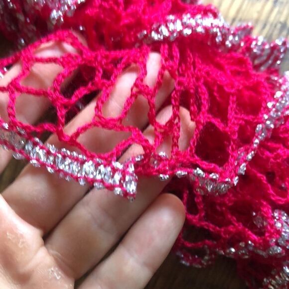 Hot Pink and Silver Ruffle Scarf - Picture 3 of 3